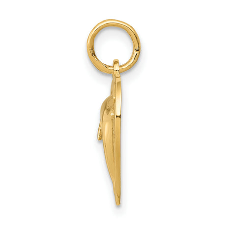10k Yellow Gold Dolphin Heart Pendant with Open Heart Ocean-Inspired Design for Women