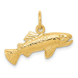 10k Yellow Gold Fish Pendant Charm with Detailed Scales and Ichthys Symbol