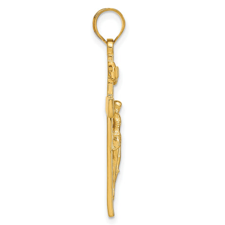 10k Yellow Gold Crucifix Cross Pendant with INRI Inscription, Religious Christian Jewelry