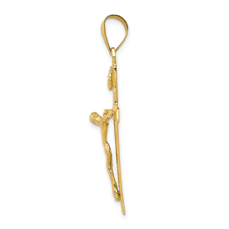 10k Yellow Gold Crucifix Pendant with INRI Jesus on Cross, Textured Religious Design
