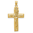 10k Yellow Gold Crucifix Cross Pendant with INRI Detail and Textured Wood Grain Design