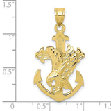 10k Yellow Gold Pendant with Anchor Cross and Dove Symbol, Christian Religious Jewelry for Men or Unisex