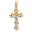 Fleur De Lis Crucifix Charm Pendant in Real 10k Multi-Tone Gold