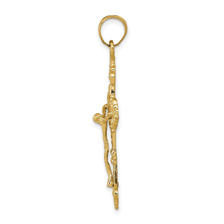 10k Yellow Gold Crucifix Pendant with Raised Jesus and INRI Baroque Cross Charm