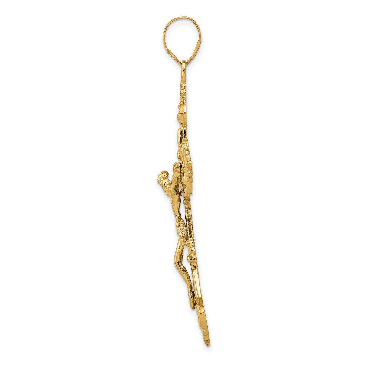 10k Yellow Gold Crucifix Cross Pendant with INRI Detail and Fleur de Lis Filigree
