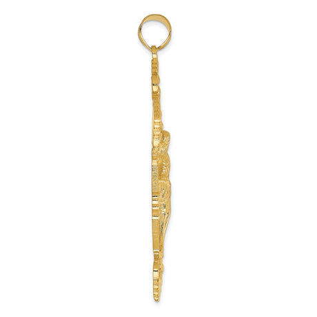 10k Yellow Gold Crucifix Pendant with INRI Jesus, Fleur de Lis and Baroque Filigree Design