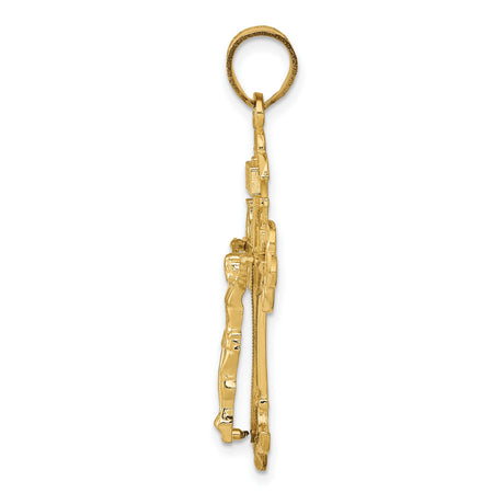 10k Yellow Gold Crucifix Pendant with Fleur de Lis Ends, INRI High Polish Christian Cross