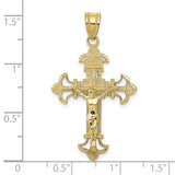 10k Yellow Gold Crucifix Pendant with Fleur de Lis Ends, INRI High Polish Christian Cross