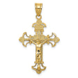 10k Yellow Gold Crucifix Pendant with Fleur de Lis Ends, INRI High Polish Christian Cross
