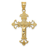 10k Yellow Gold Crucifix Pendant with Fleur de Lis Ends, INRI High Polish Christian Cross