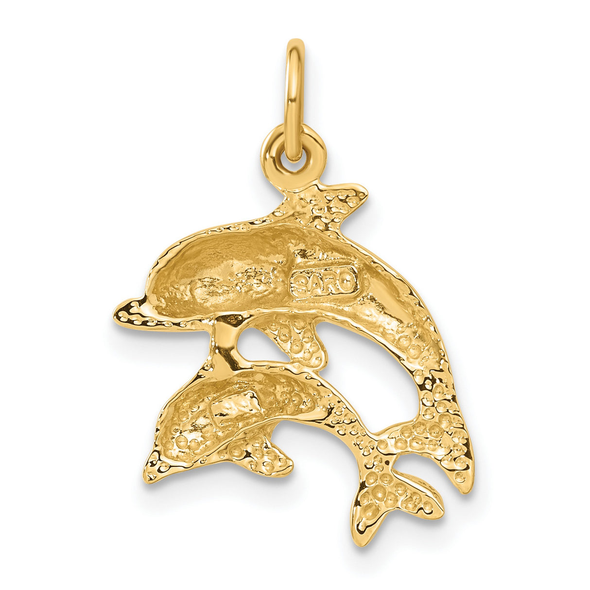 10k Yellow Gold Dolphin Pendant with Two Jumping Dolphins, Nautical Marine Theme Charm