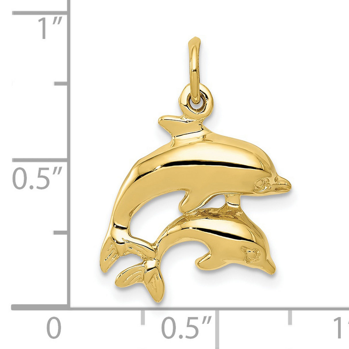10k Yellow Gold Dolphin Pendant with Two Jumping Dolphins, Nautical Marine Theme Charm