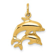 10k Yellow Gold Dolphin Pendant with Two Jumping Dolphins, Nautical Marine Theme Charm