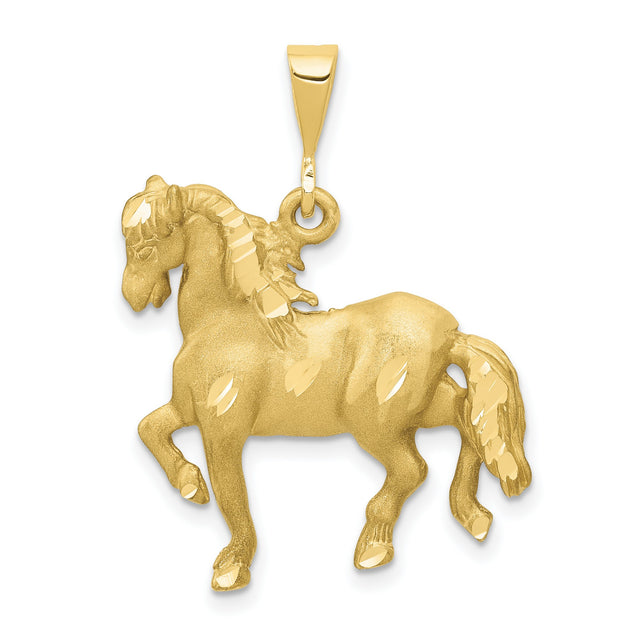 10k Yellow Gold Standing Horse Pendant, Equestrian Theme Jewelry for Women and Unisex Wear