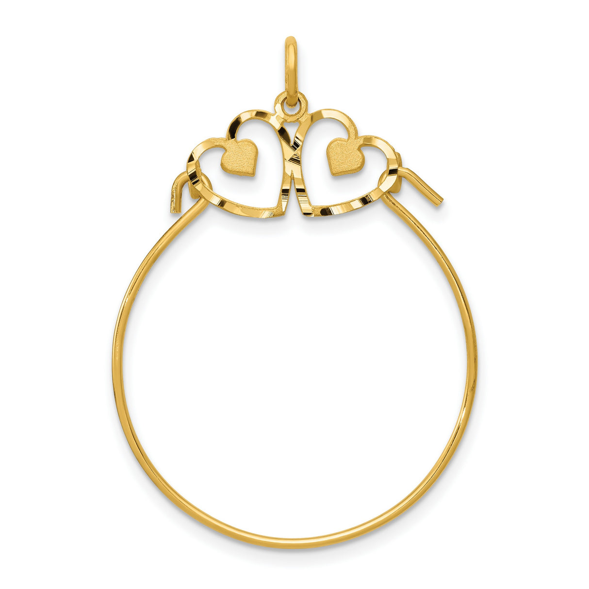10k Yellow Gold Pendant with Interlocking Open Hearts, Polished and Brushed Finish