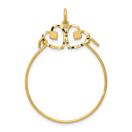 10k Yellow Gold Pendant with Interlocking Open Hearts, Polished and Brushed Finish