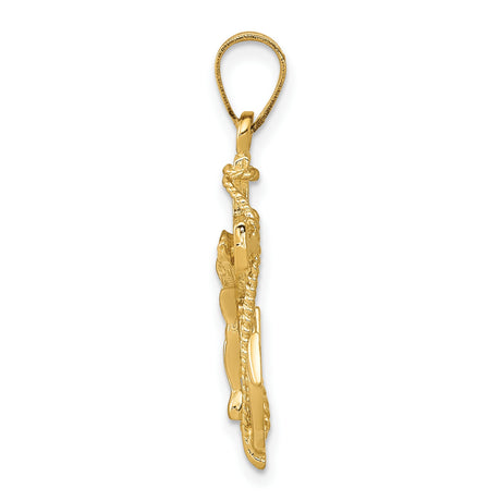 10k Yellow Gold Anchor Crucifix Pendant with Rope Detail, Nautical Christian Symbol
