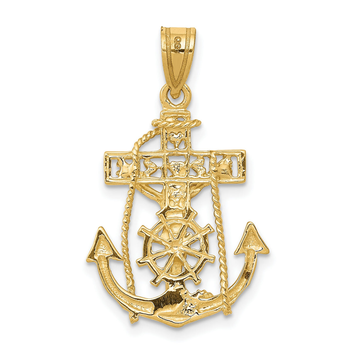 10k Yellow Gold Anchor Crucifix Pendant with Rope Detail, Nautical Christian Symbol