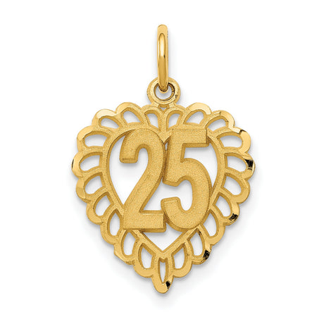 10k Yellow Gold Heart Pendant with Raised Number 25 and Lacy Openwork Border