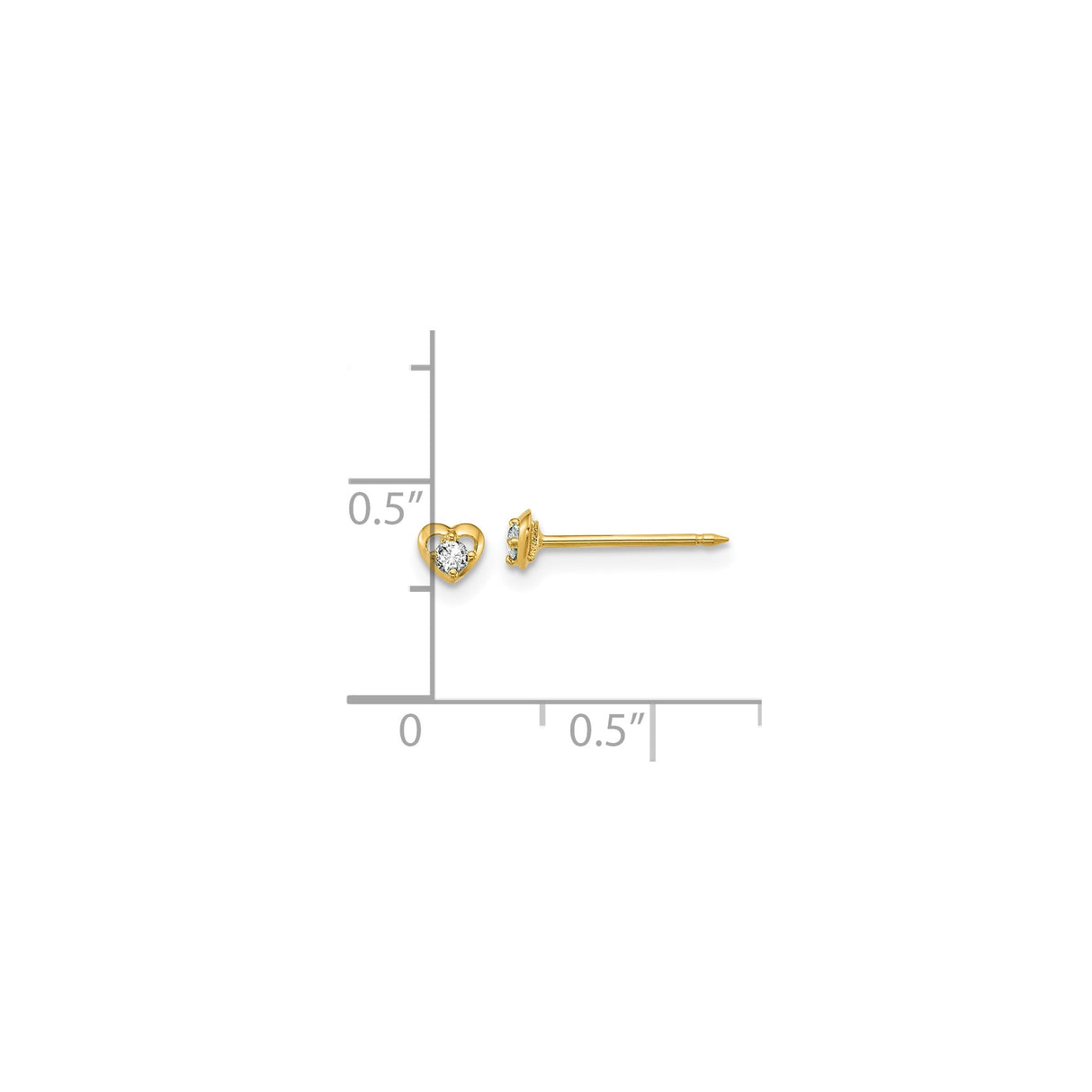 14k Yellow Gold Heart Stud Earrings with Diamond Center, Open Heart Design for Women