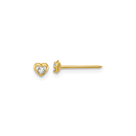 14k Yellow Gold Heart Stud Earrings with Diamond Center, Open Heart Design for Women