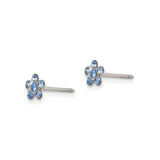 Stainless Steel Flower Stud Earrings with Blue Gemstones, Hypoallergenic Floral Design