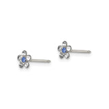 Stainless Steel Stud Earrings with Blue and Clear Crystals, Floral Design, Hypoallergenic for Women