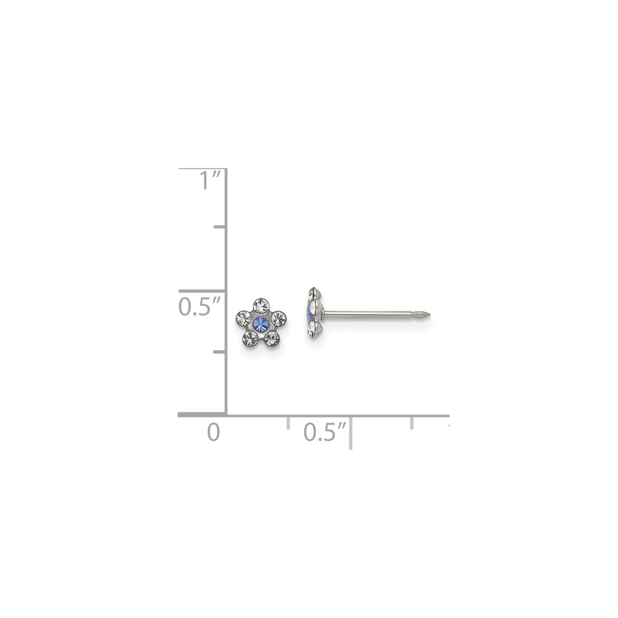 Stainless Steel Stud Earrings with Blue and Clear Crystals, Floral Design, Hypoallergenic for Women