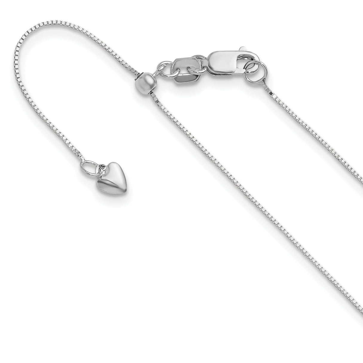 14K White Gold 0.55 mm Box Chain Necklace, Polished detail view