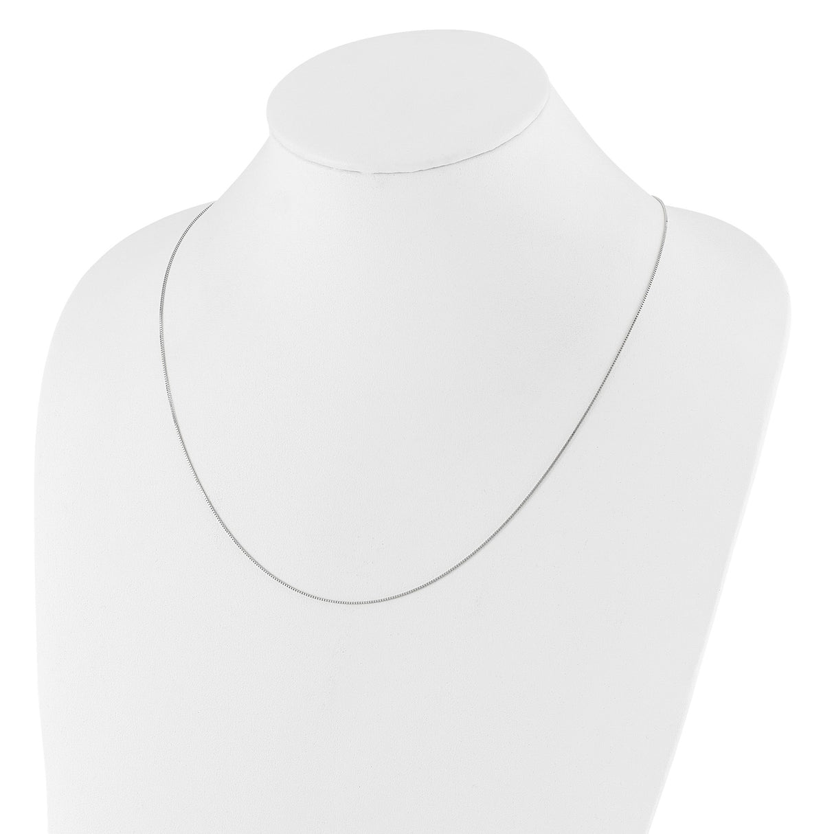 14K White Gold 0.7 mm Box Chain Necklace, Polished detail view
