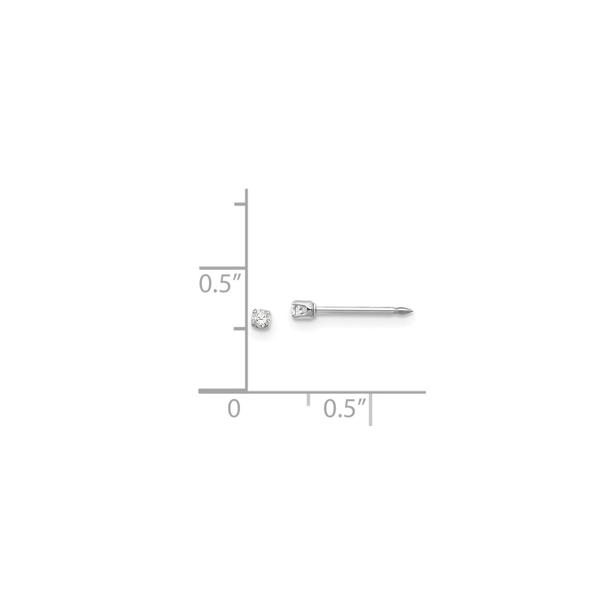 14k White Gold Single Stud Earring with Round Cut Diamond, Solitaire Minimalist Design
