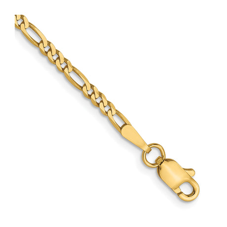 14K Yellow Gold 2.25 mm Figaro Chain Bracelet, Polished