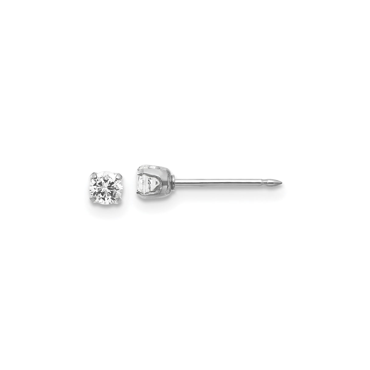 14k White Gold Diamond Stud Earrings, Round Cut in Classic Four Prong Setting