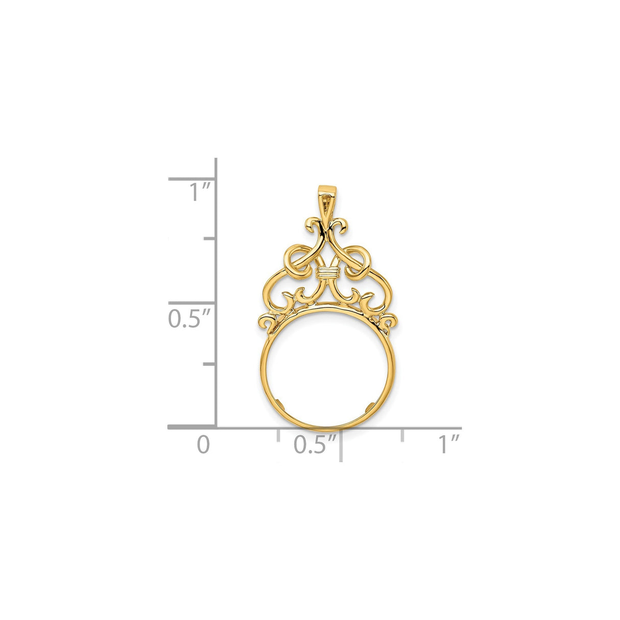 13 mm 14k Yellow Gold coin bezel for 13 mm Coin — size reference (ruler)