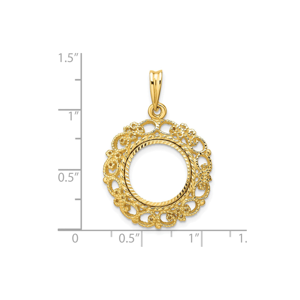 13 mm 14k Yellow Gold coin bezel for 13 mm Coin — size reference (ruler)