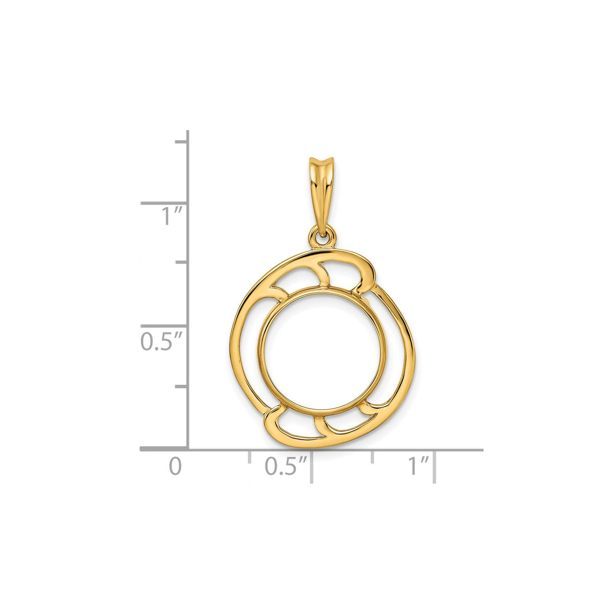 13 mm 14k Yellow Gold coin bezel for 13 mm Coin — size reference (ruler)