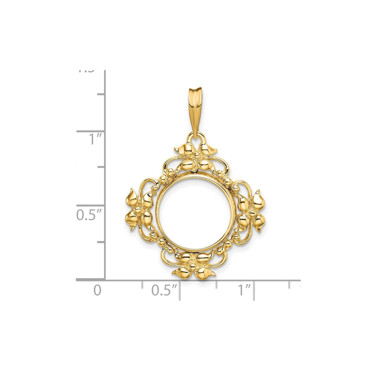 13 mm 14k Yellow Gold coin bezel for 13 mm Coin — size reference (ruler)