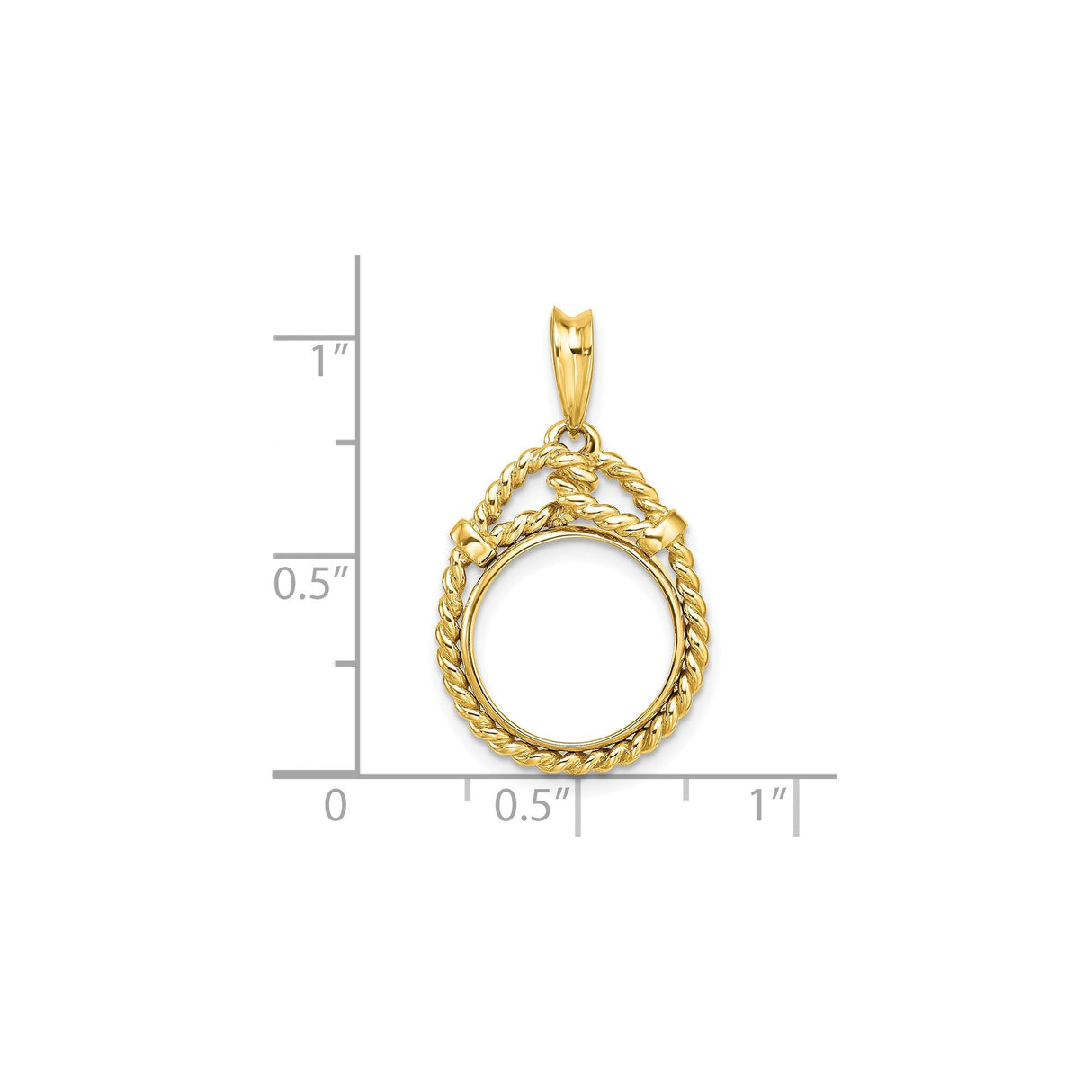13 mm 14k Yellow Gold coin bezel for 13 mm Coin — size reference (ruler)
