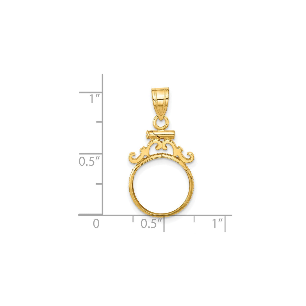13 mm 14k Yellow Gold coin bezel for 13 mm Coin — size reference (ruler)