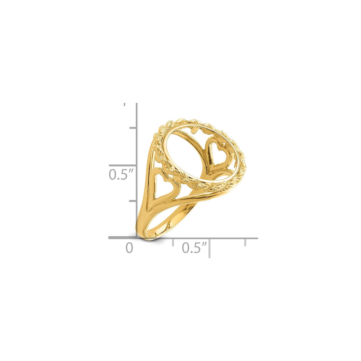 13 mm 14k Yellow Gold coin bezel for 13 mm Coin — size reference (ruler)