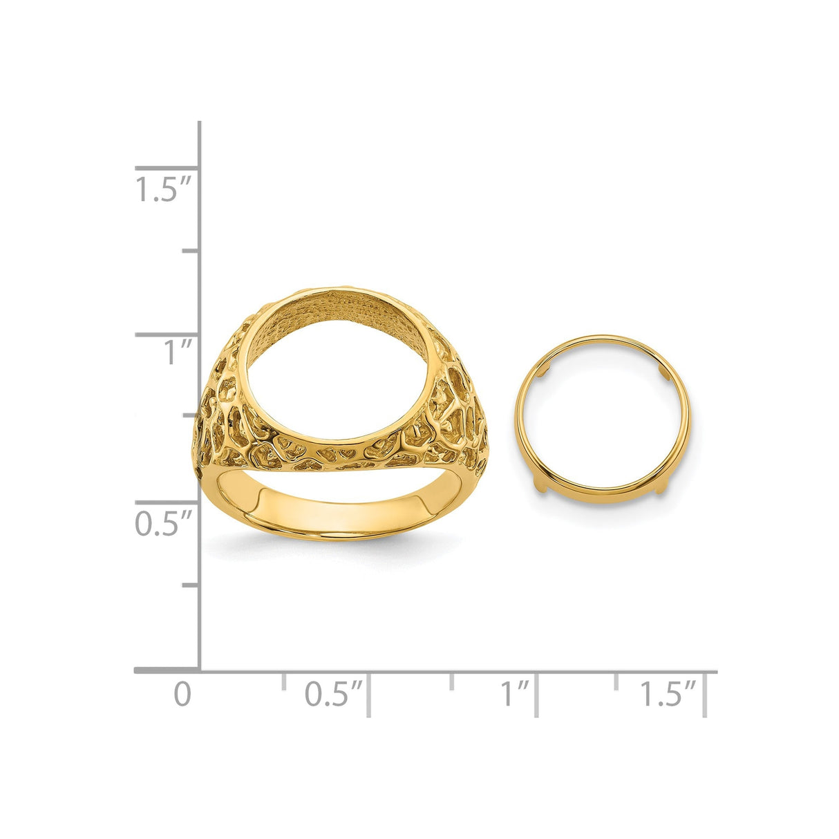 13 mm 14k Yellow Gold coin bezel for 13 mm Coin — size reference (ruler)
