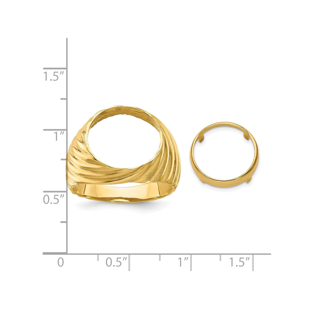 13 mm 14k Yellow Gold coin bezel for 13 mm Coin — size reference (ruler)