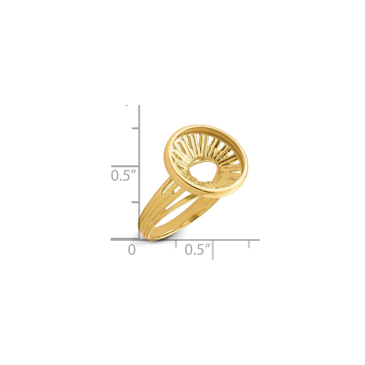 13 mm 14k Yellow Gold coin bezel for 13 mm Coin — size reference (ruler)