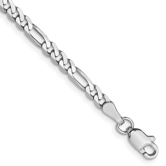 14K White Gold 3 mm Figaro Chain Bracelet, Polished