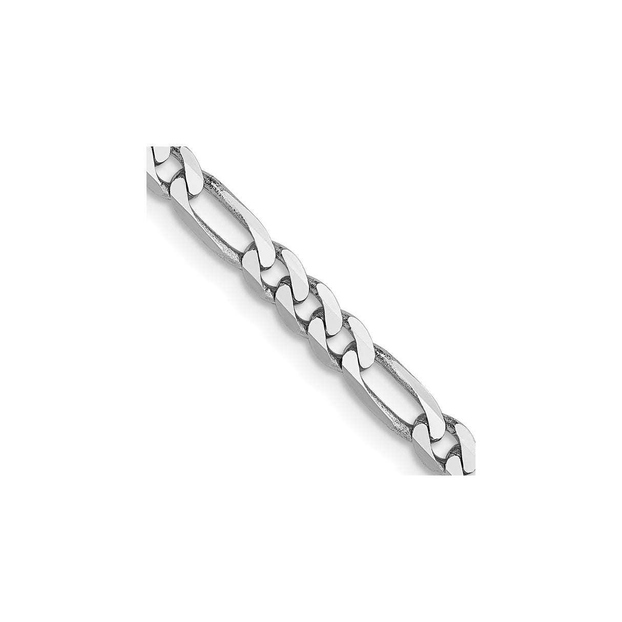 14K White Gold 3 mm Figaro Chain Necklace, Polished detail view