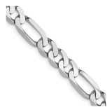 14K White Gold 5.5 mm Figaro Chain Necklace, Polished detail view