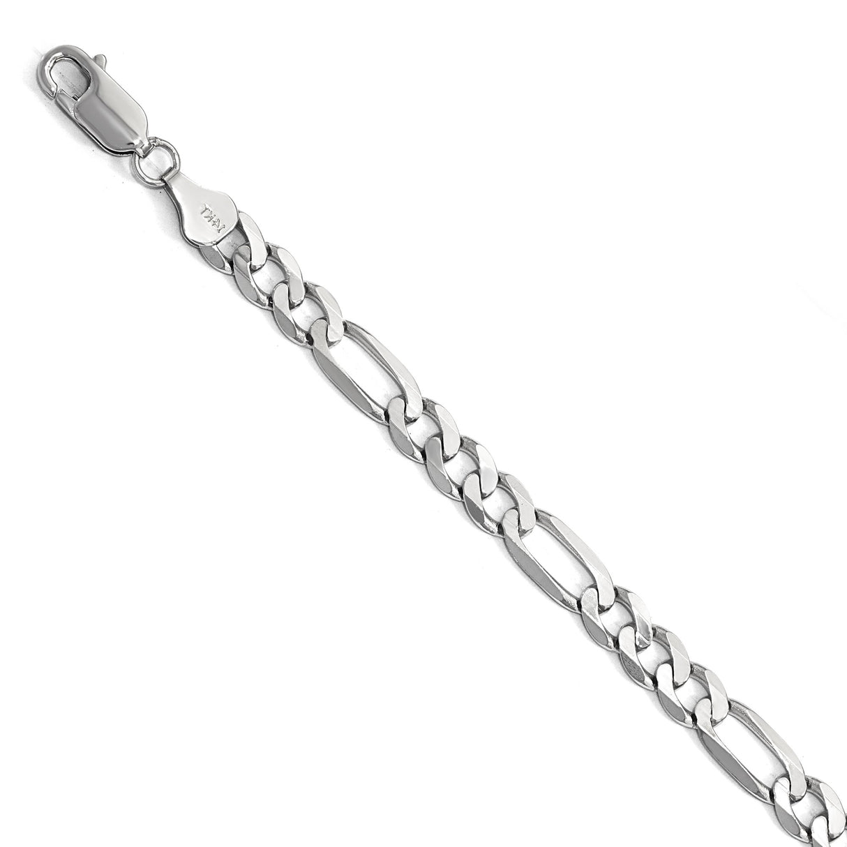 14K White Gold 6 mm Figaro Chain Anklet, Polished shown for scale