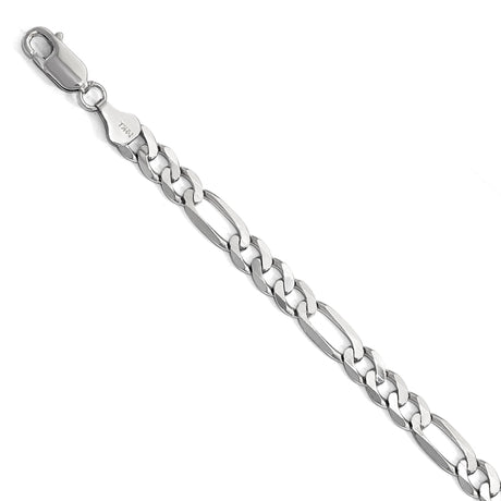 14K White Gold 6 mm Figaro Chain Bracelet, Polished shown for scale
