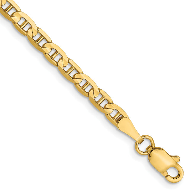 14K Yellow Gold 3 mm Polished Chain Bracelet, Solid