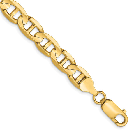 14K Yellow Gold 7 mm Polished Chain Anklet, Solid shown for scale
